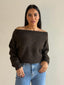 OFF SHOUDER KNIT JUMPER- CHOC