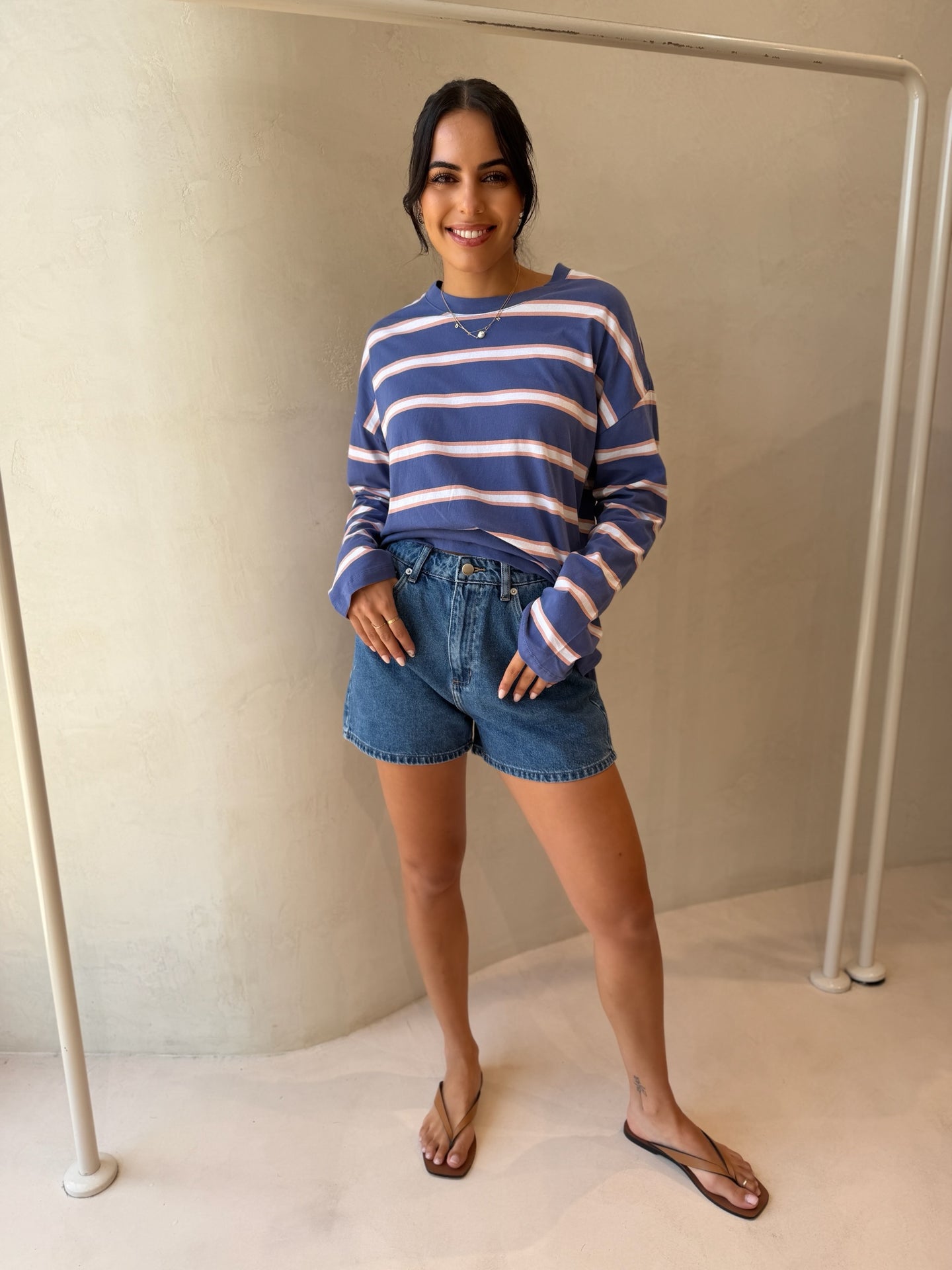 SCOUT SLOUCHY LONG SLEEVE TEE- NAVY/PINK