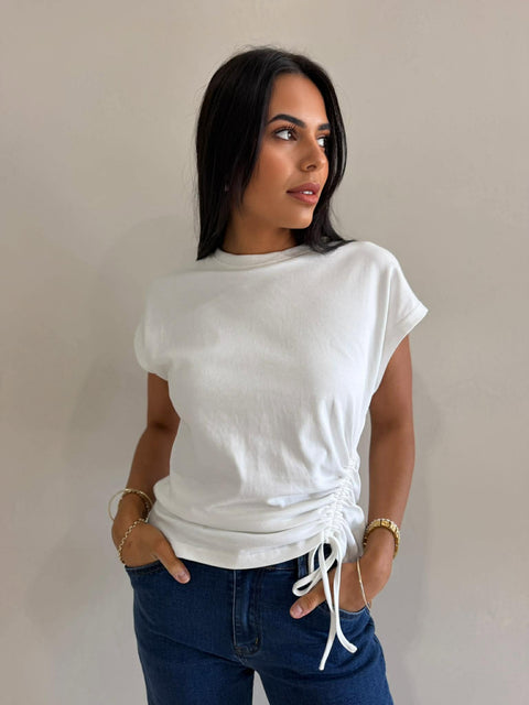 DARBY DRAWSTRING TEE- WHITE