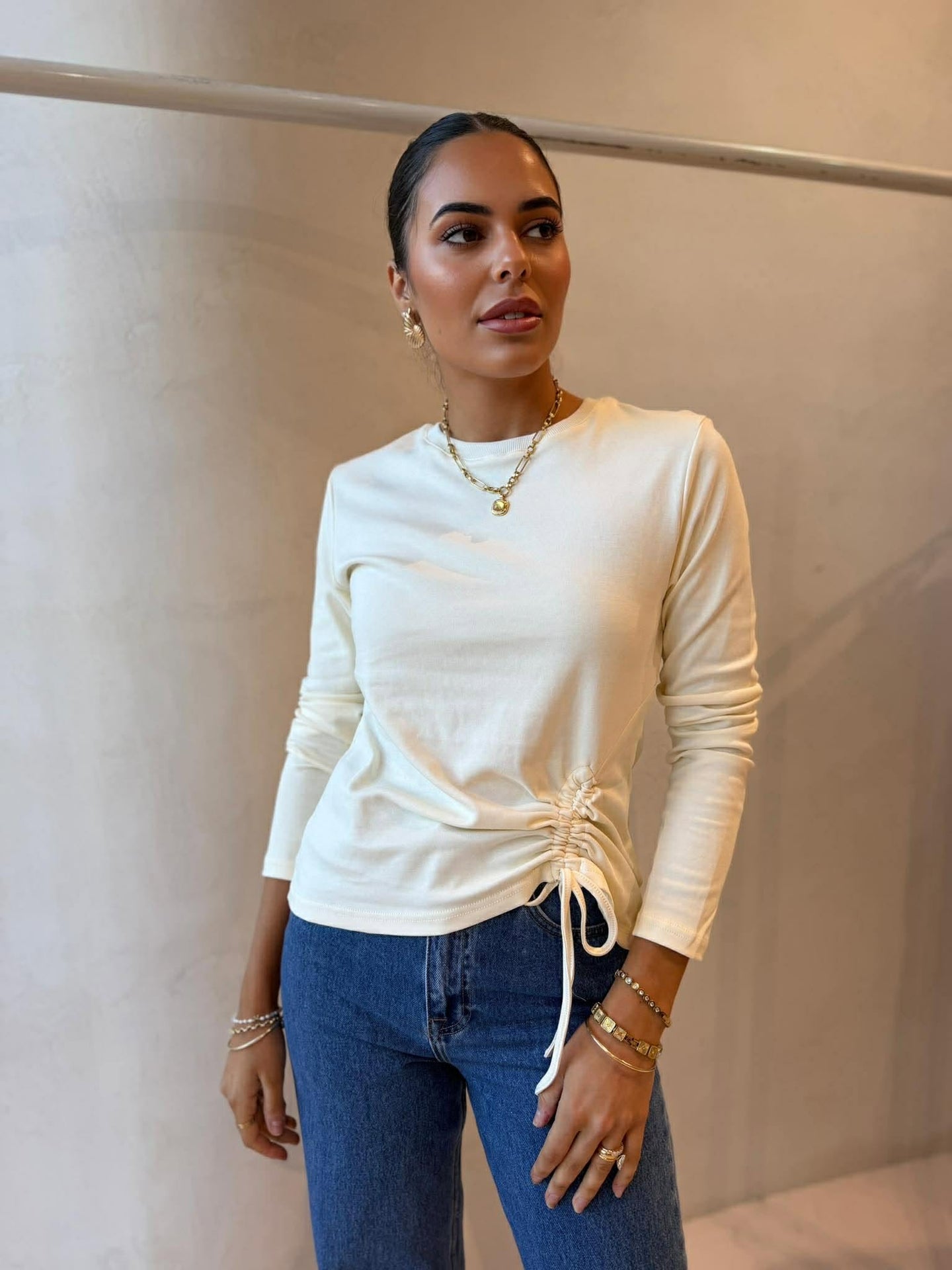 LARA LONG SLEEVE TOP- CREAM