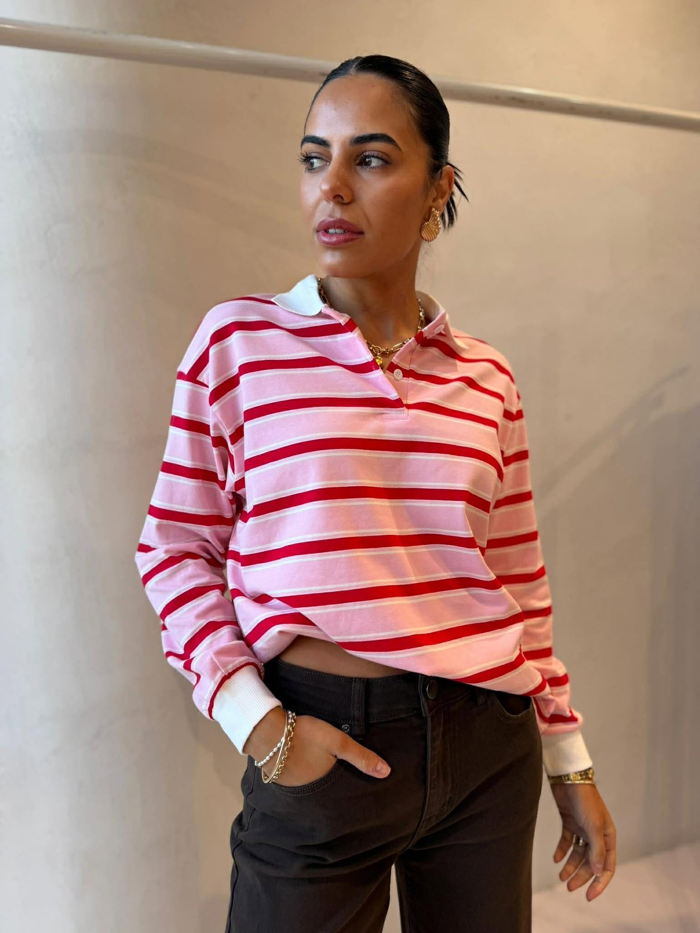 STRIPE RUGBY LS TOP