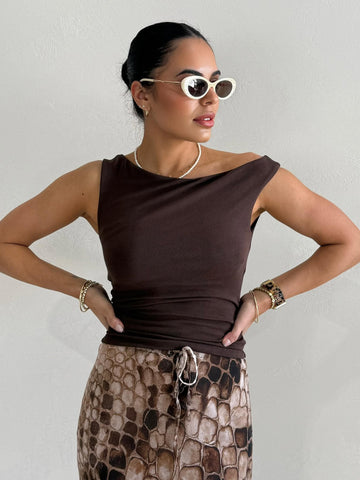 KYLIE OFF SHOULDER TOP- BROWN