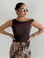 KYLIE OFF SHOULDER TOP- BROWN