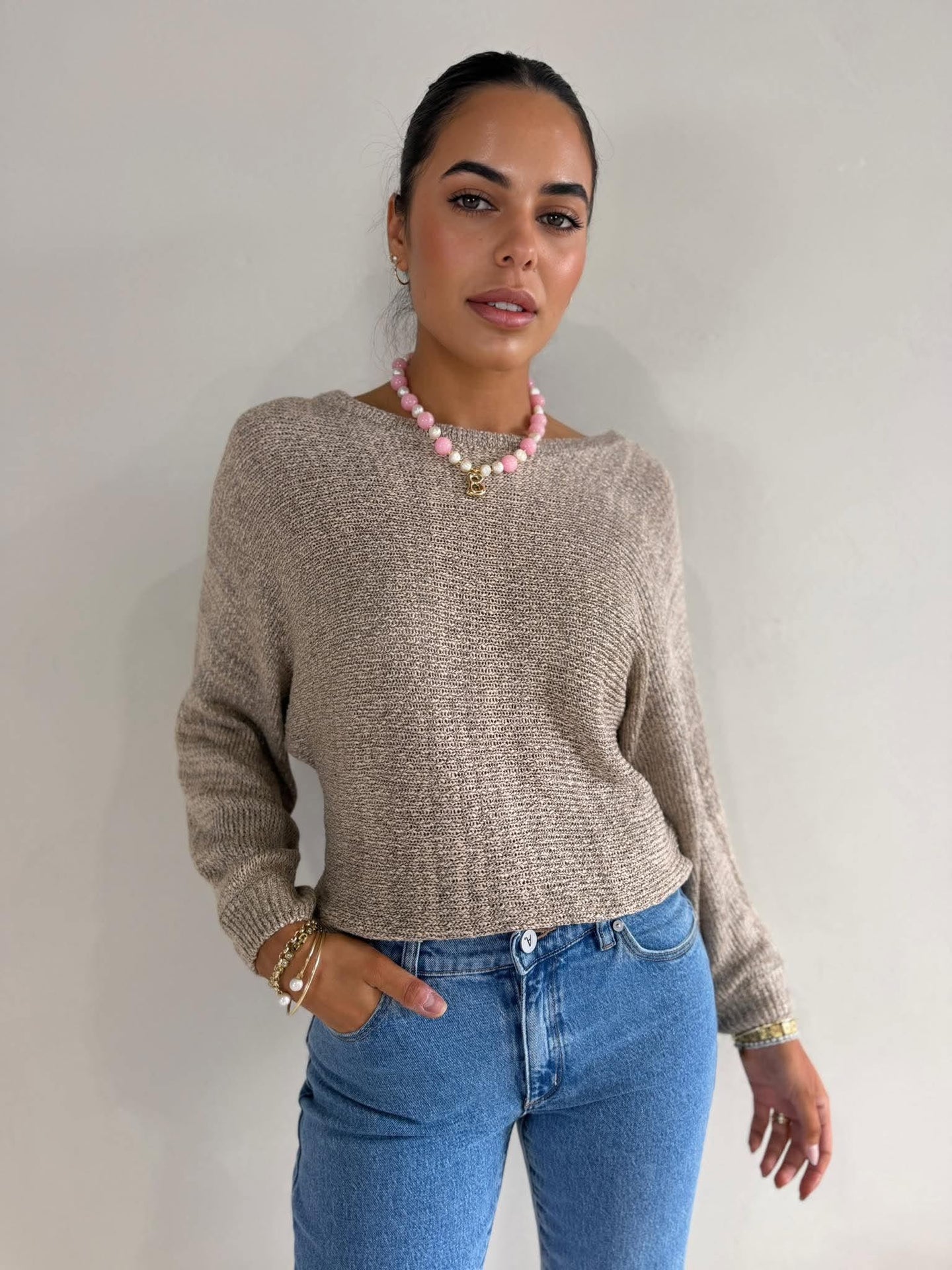 TAPE BOAT KNIT - MOCHA MARL