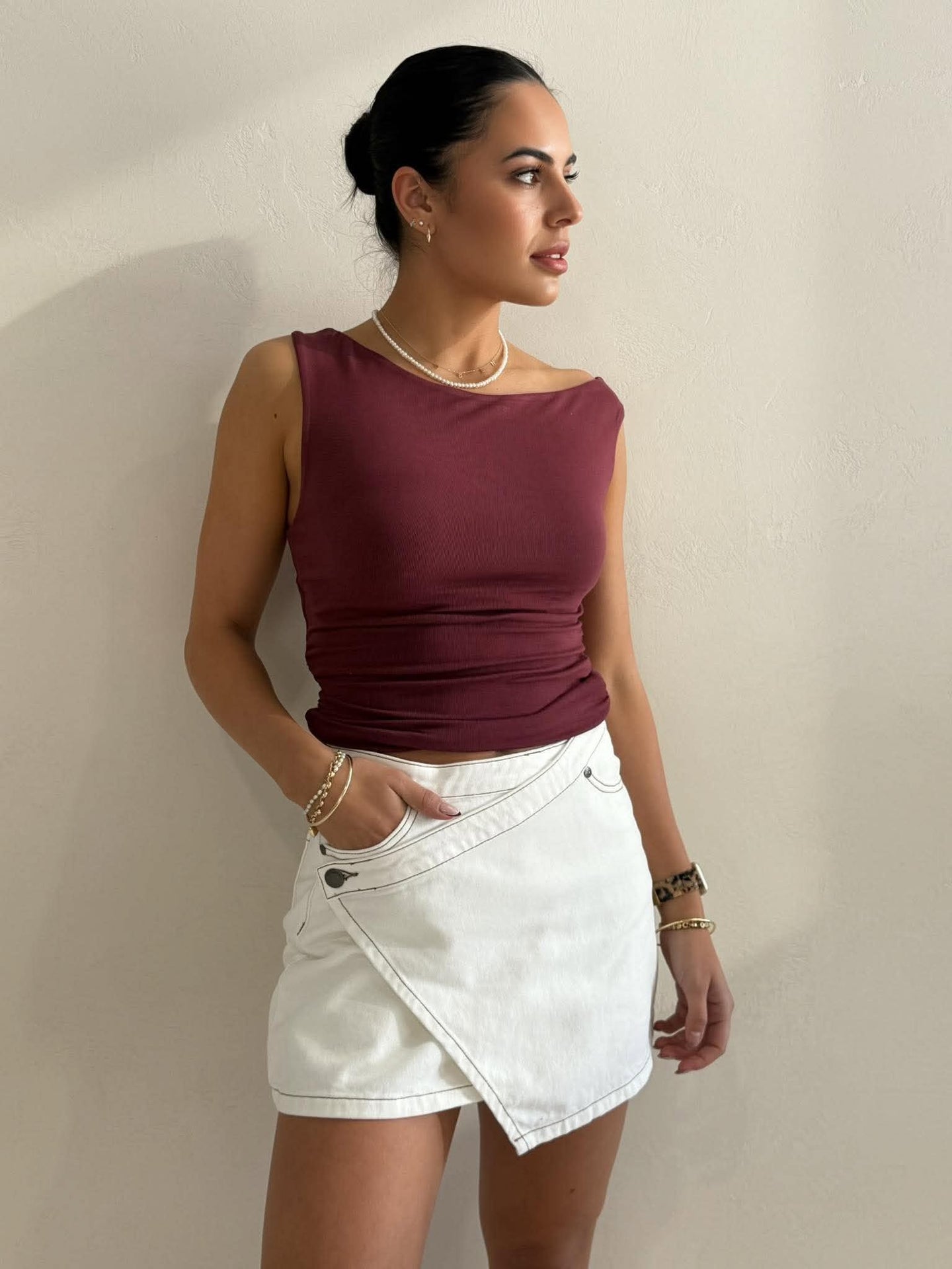 KYLIE OFF SHOULDER TOP- BURGUNDY