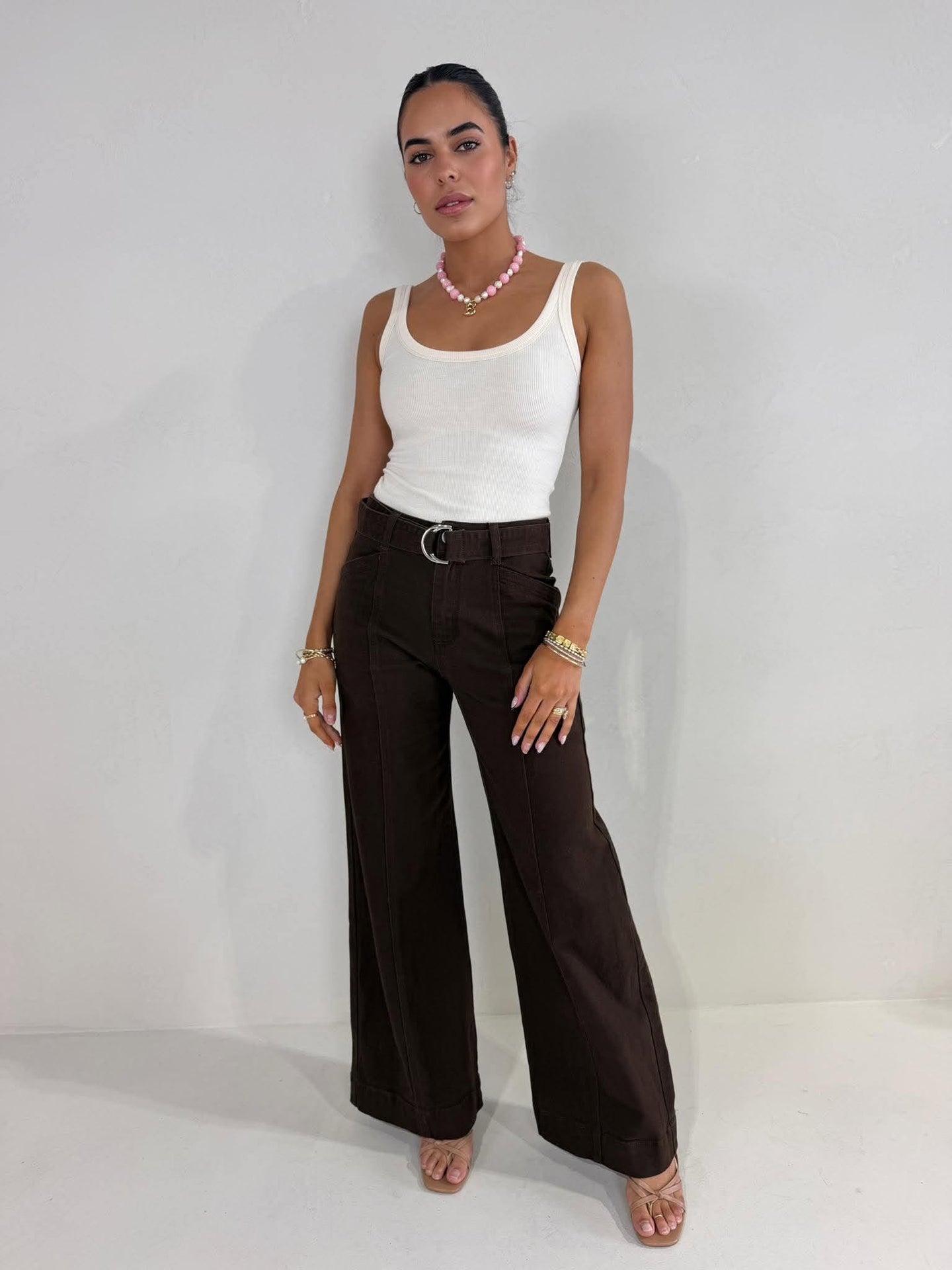 DARCY BELTED JEAN - CHOC