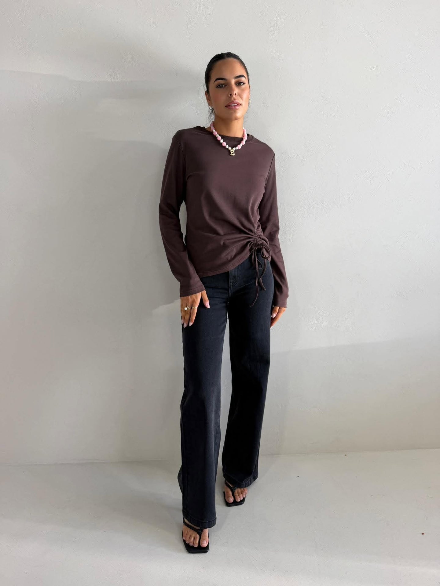 LARA LONG SLEEVE TOP- CHOC