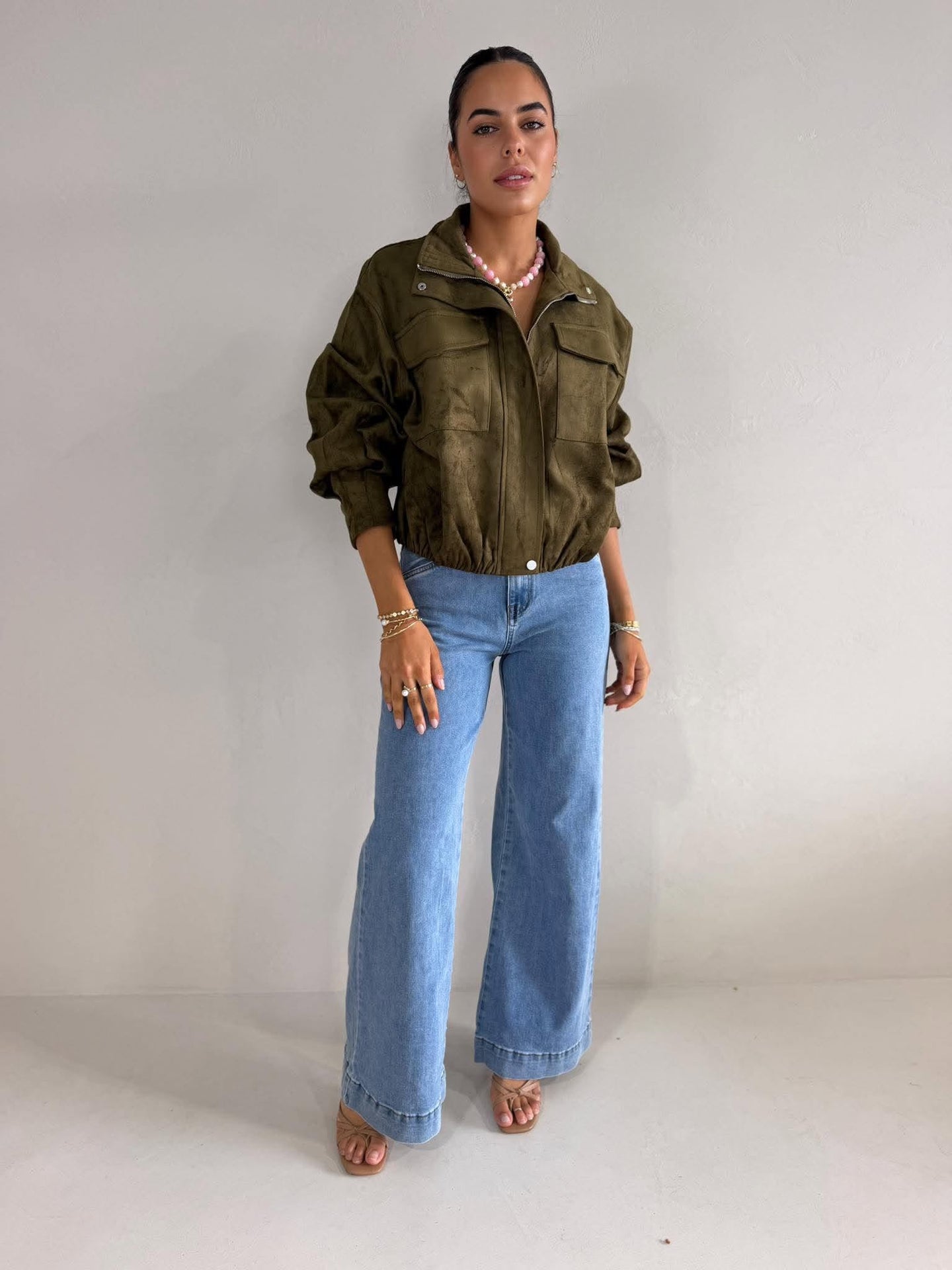 KHAKI FUNNEL NECK JACKET