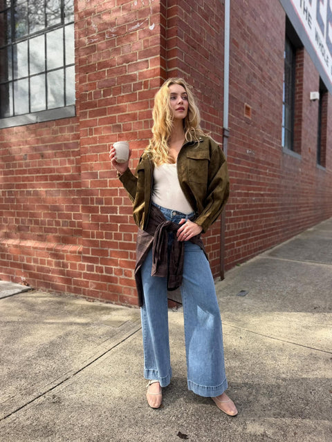 KHAKI FUNNEL NECK JACKET