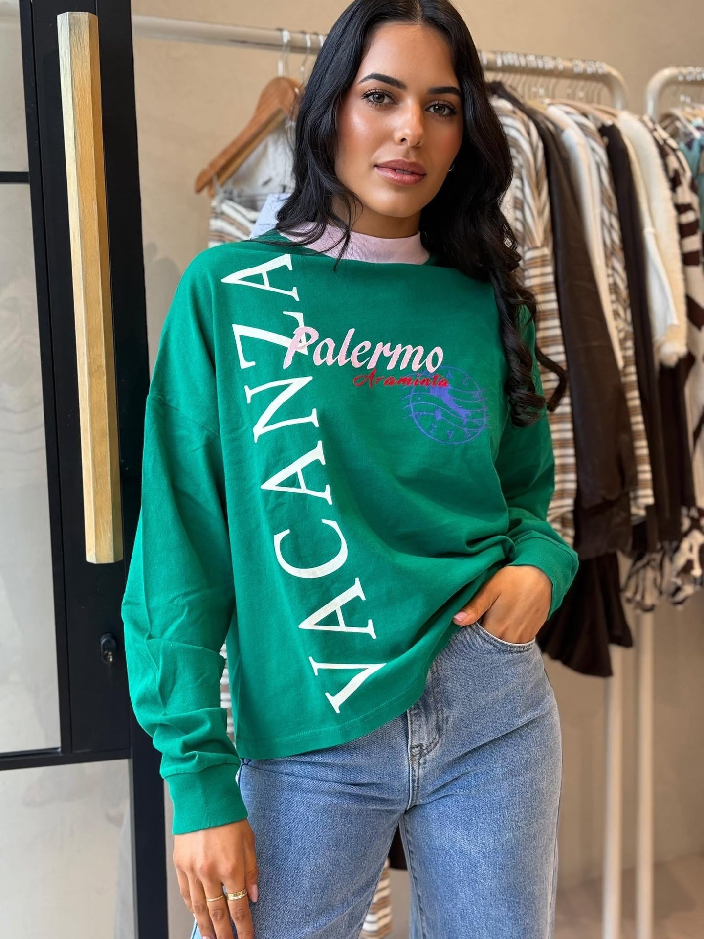VACANZA LONG SLEEVE TEE SEA GREEN