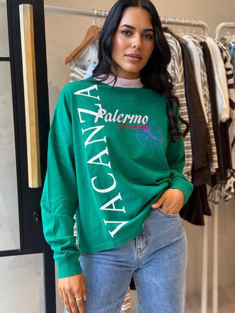 VACANZA LONG SLEEVE TEE SEA GREEN