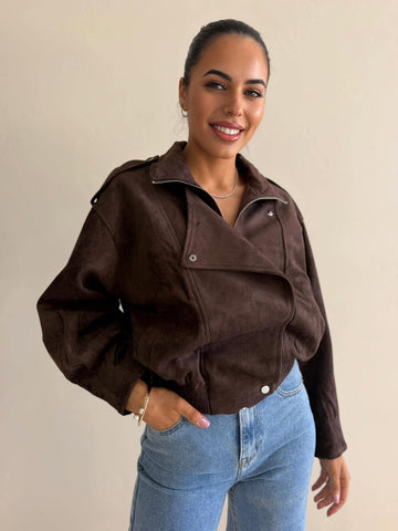 CHOC FUNNEL NECK SUEDE BOMBER