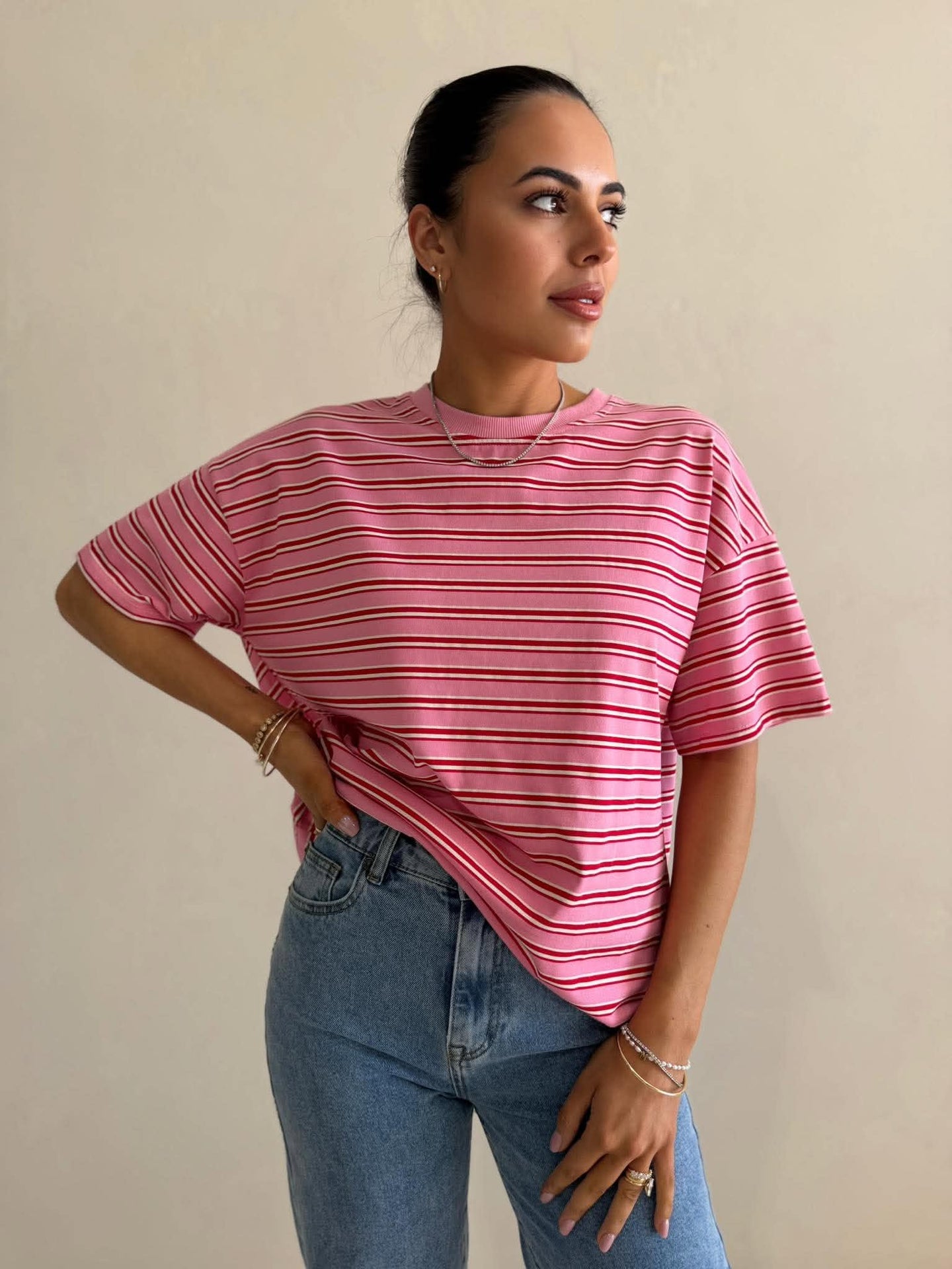 DELILA STRIPE TEE- PINK STRIPE