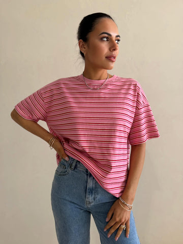 DELILA STRIPE TEE- PINK STRIPE