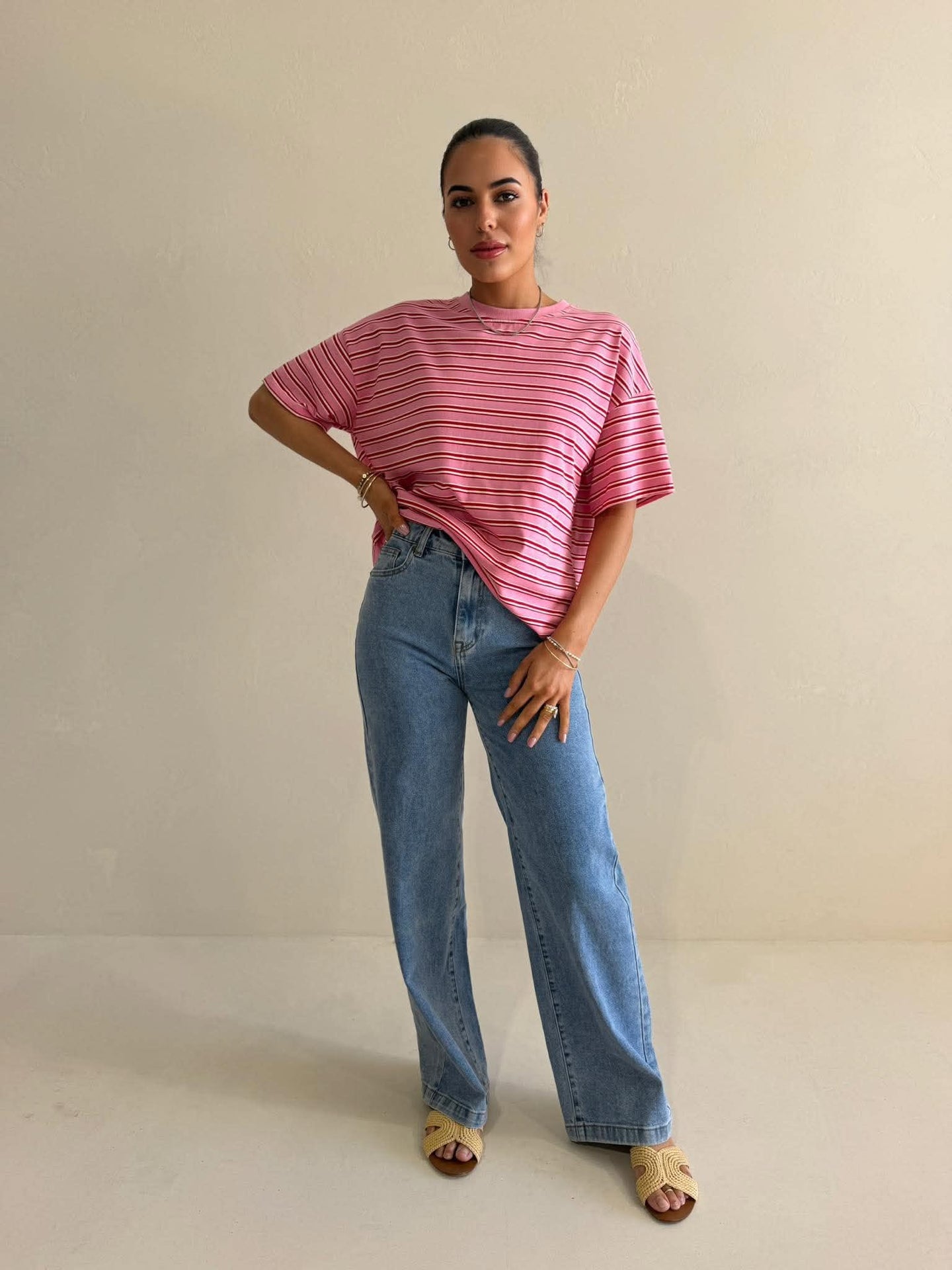DELILA STRIPE TEE- PINK STRIPE