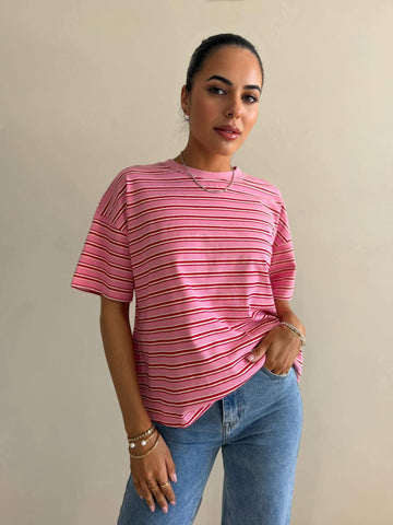 DELILA STRIPE TEE- PINK STRIPE