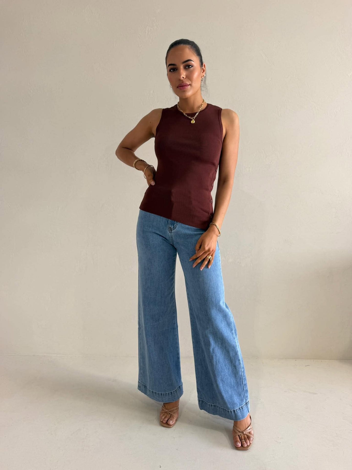 OLLIE BUTTON DOWN KNIT TANK