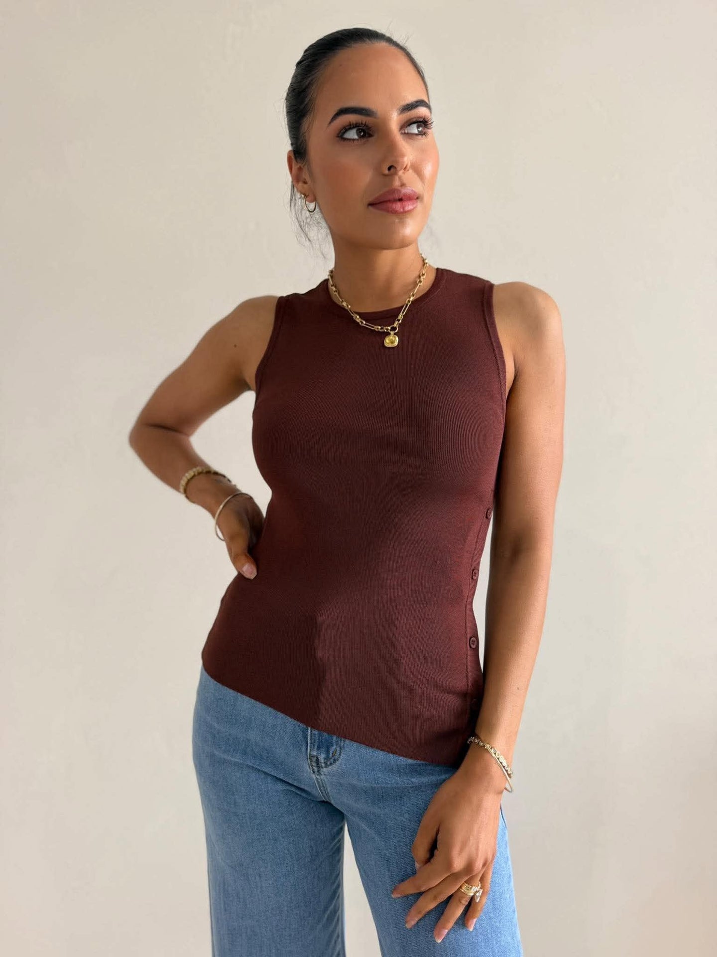 OLLIE BUTTON DOWN KNIT TANK