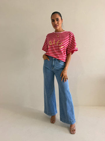 SOLEIL EMB STRIPE TEE