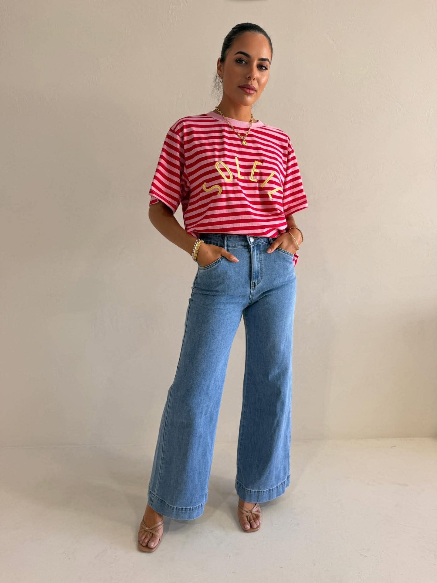 SOLEL EMB STRIPE TEE