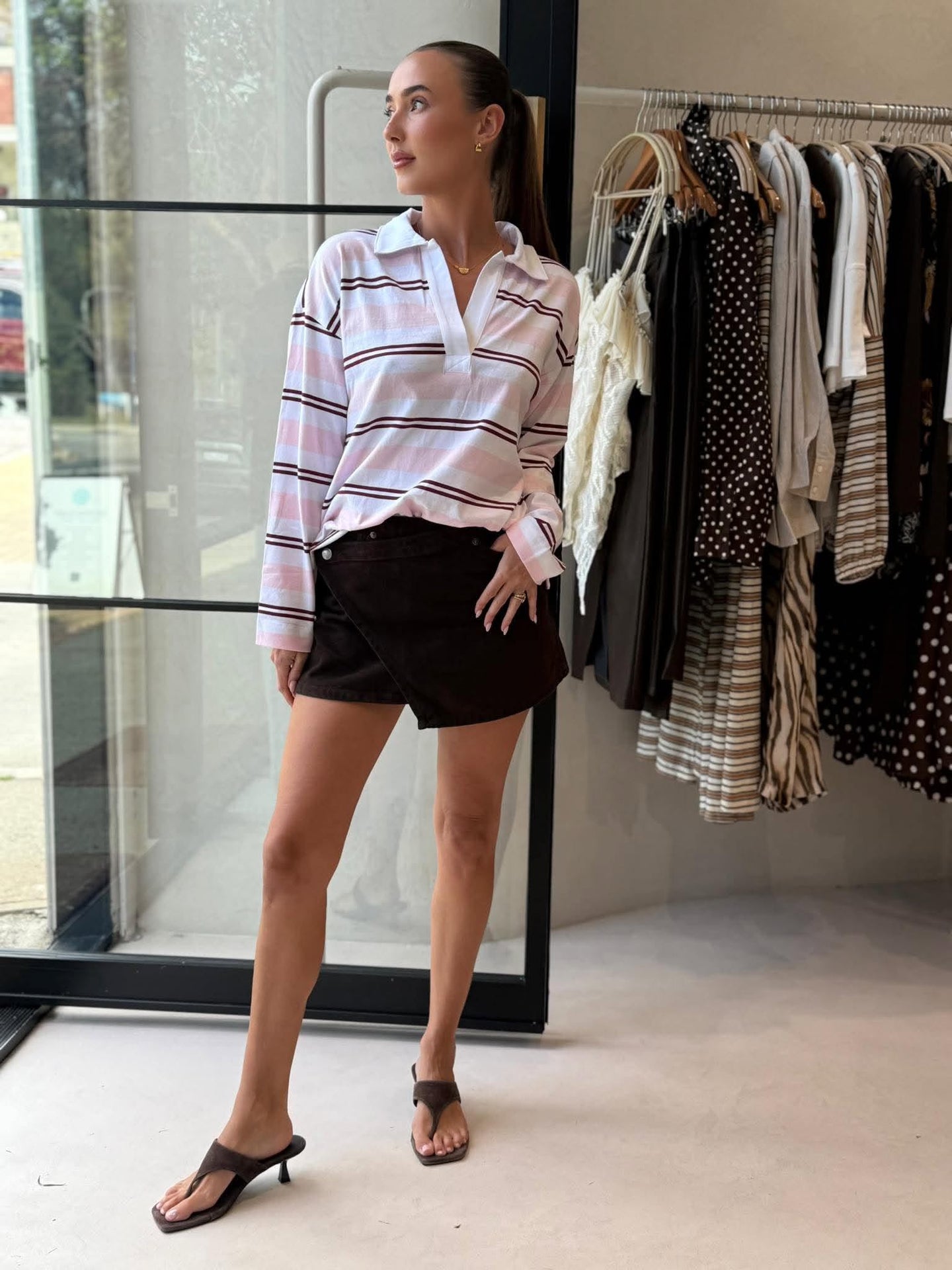 SHELBY SLOUCHY RUGBY TOP- SUNFADED PINK/MULBERRY STRIPE