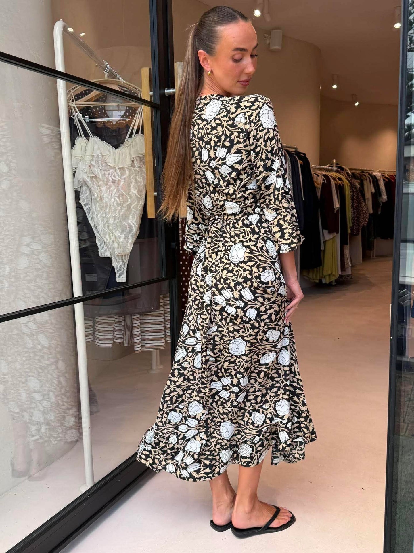 IMOGEN WRAP DRESS- TAUPE FLORAL