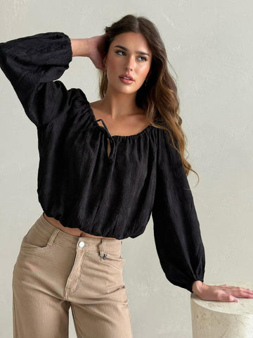 CALISTA BLOUSE- EMBROIDERED BLACK