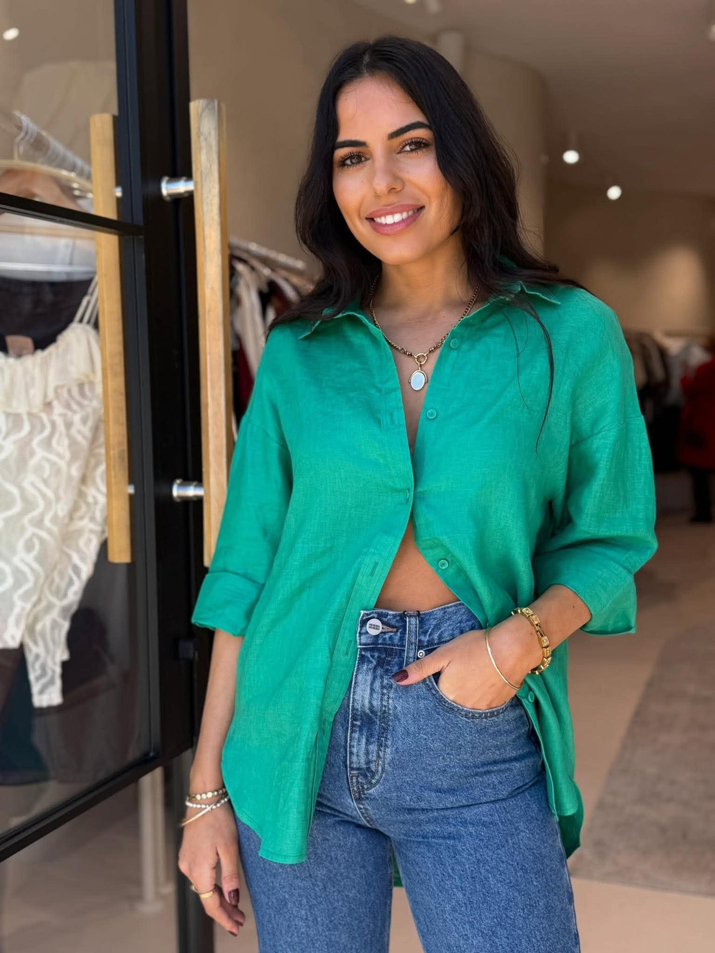 SHAE BOYFRIEND SHIRT - GREEN