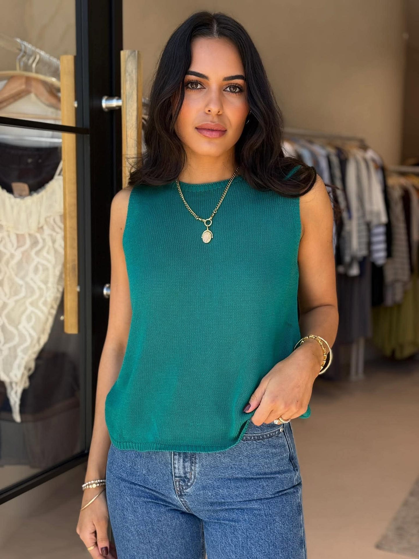 COFFEE KNIT TANK- JADE