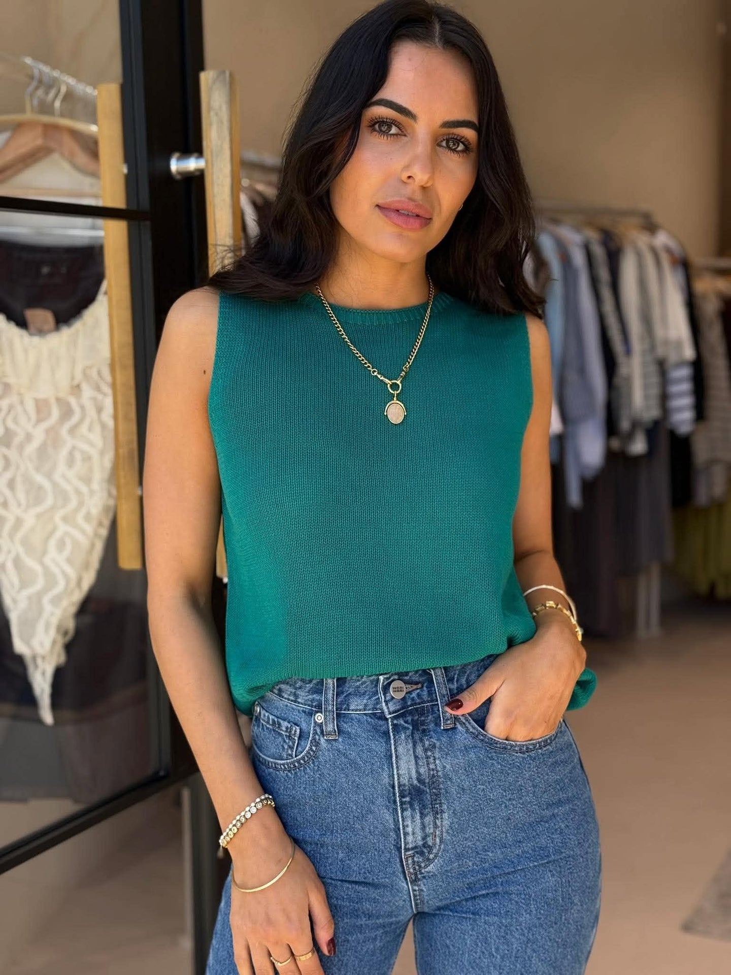 COFFEE KNIT TANK- JADE