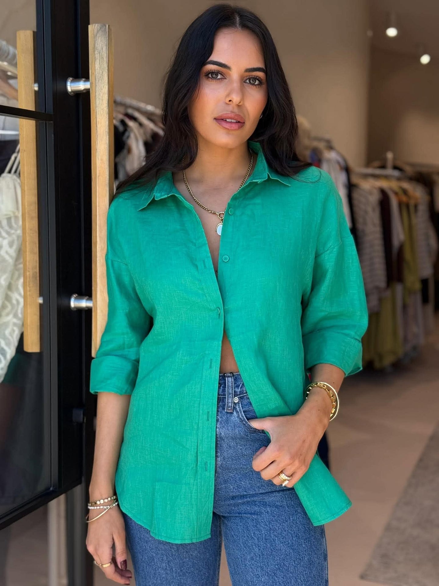 SHAE BOYFRIEND SHIRT - GREEN