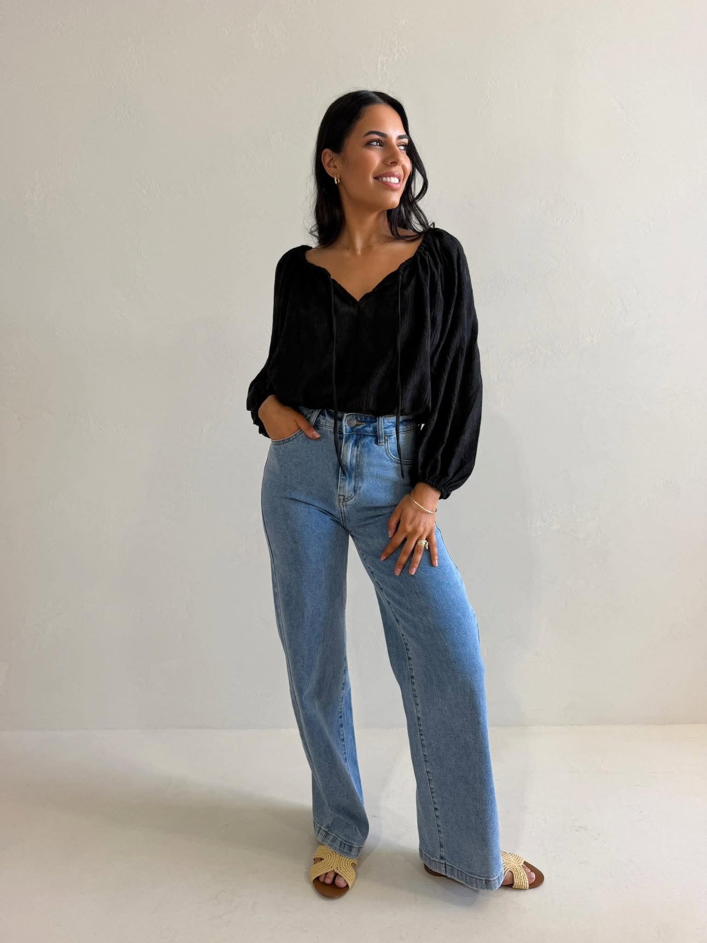 CALISTA BLOUSE- EMBROIDERED BLACK