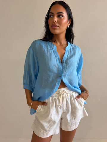 JEMMA LINEN BLOUSE -SKY