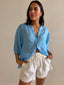 JEMMA LINEN BLOUSE -SKY