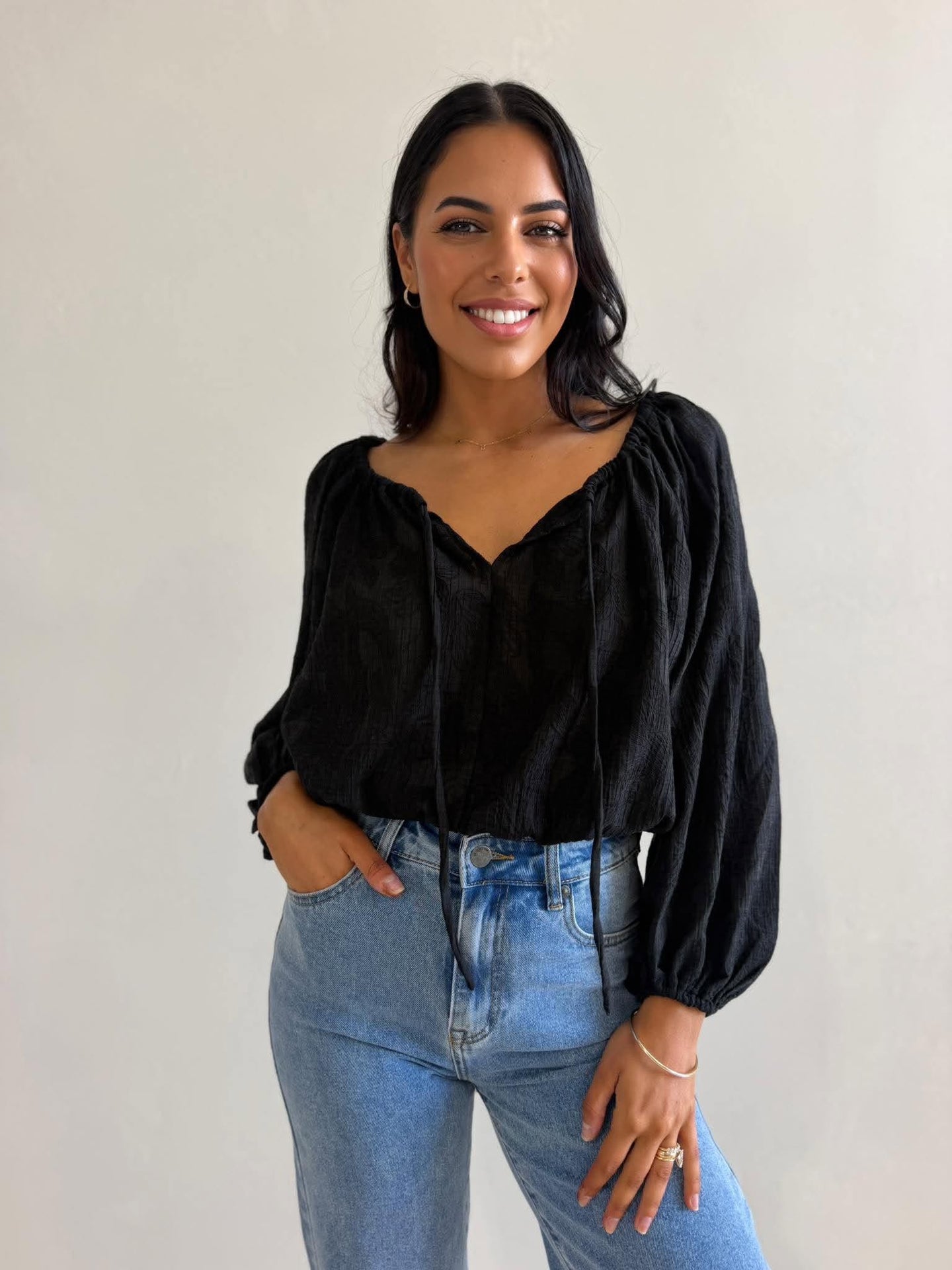 CALISTA BLOUSE- EMBROIDERED BLACK