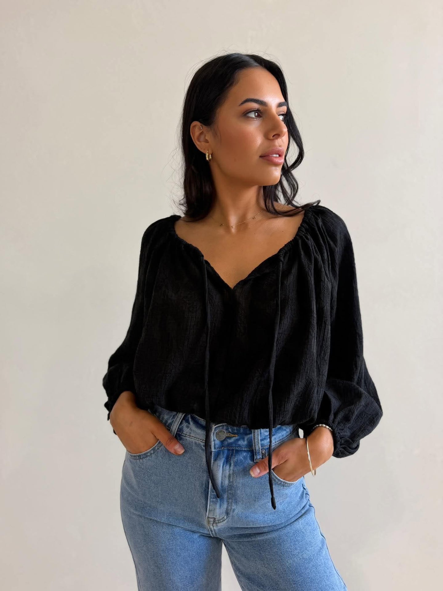 CALISTA BLOUSE- EMBROIDERED BLACK