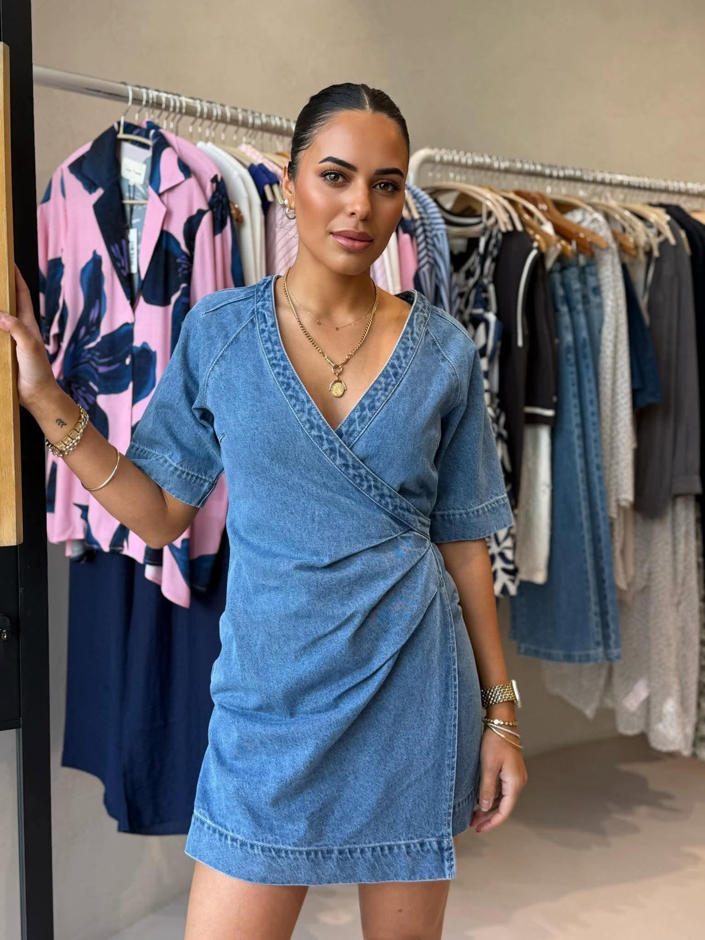 ARI WRAP DENIM DRESS