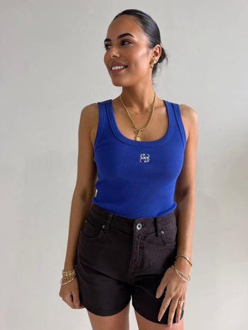 ZOE CONTOUR RIB SCOOP TANK- POLO BLUE