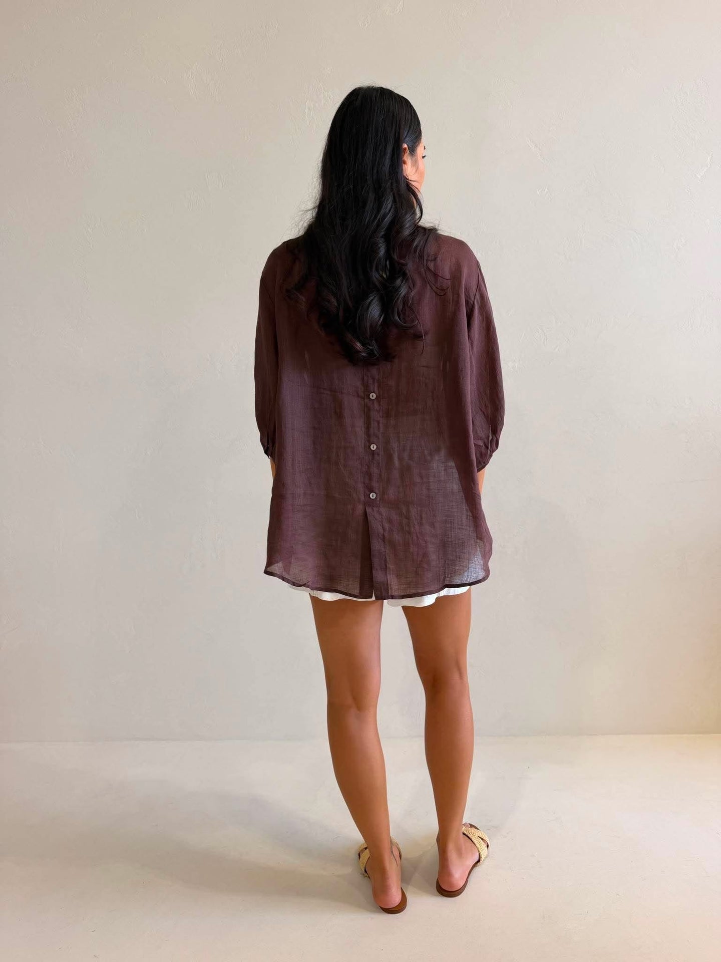 JEMMA LINEN BLOUSE - DARK CHOC