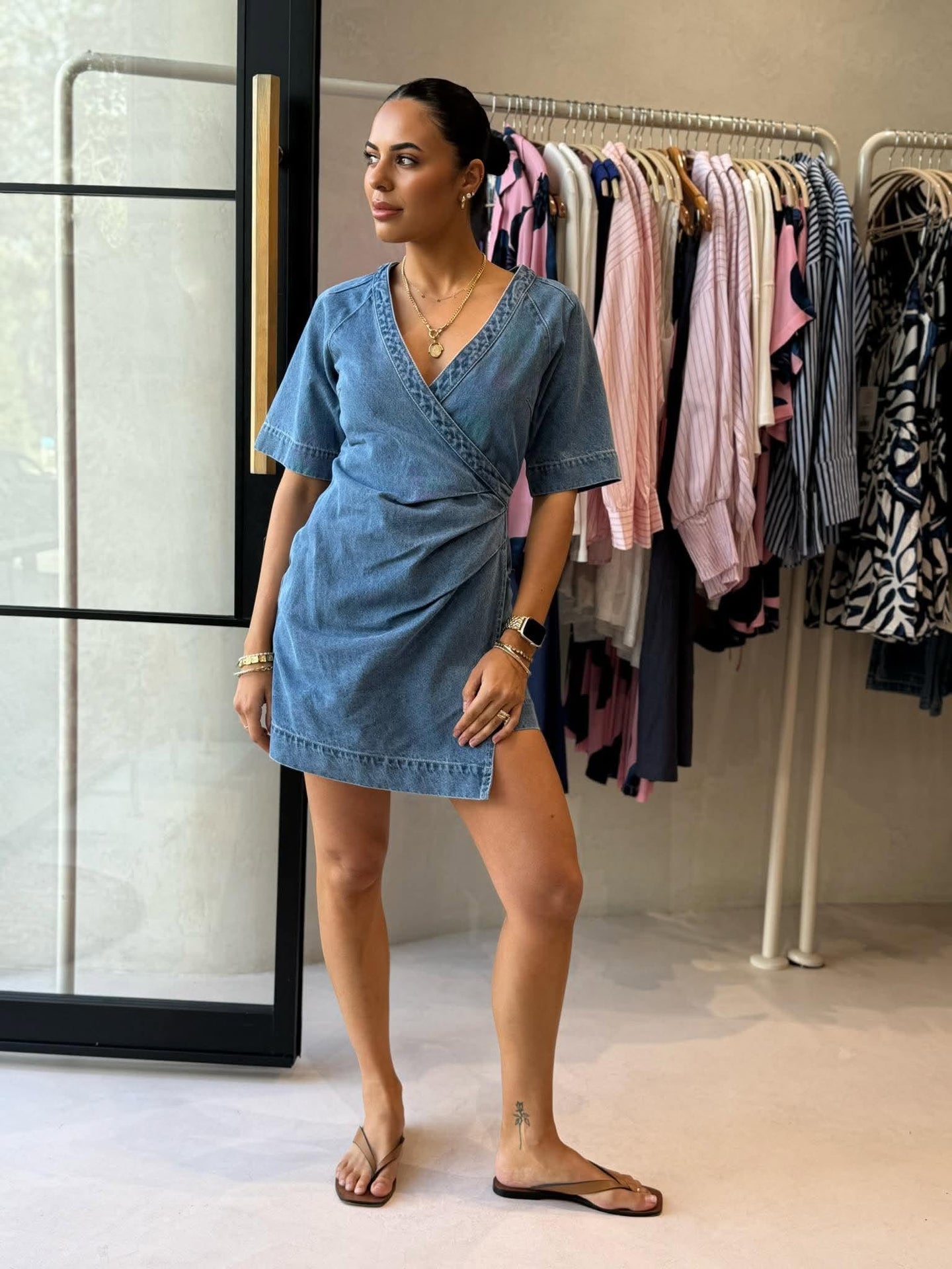 ARI WRAP DENIM DRESS