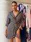 SUNSET DRESS -BROWN PINSTRIPE