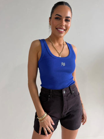 ZOE CONTOUR RIB SCOOP TANK- POLO BLUE