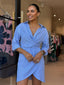 SUNSET DRESS -BLUE PIN STRIPE
