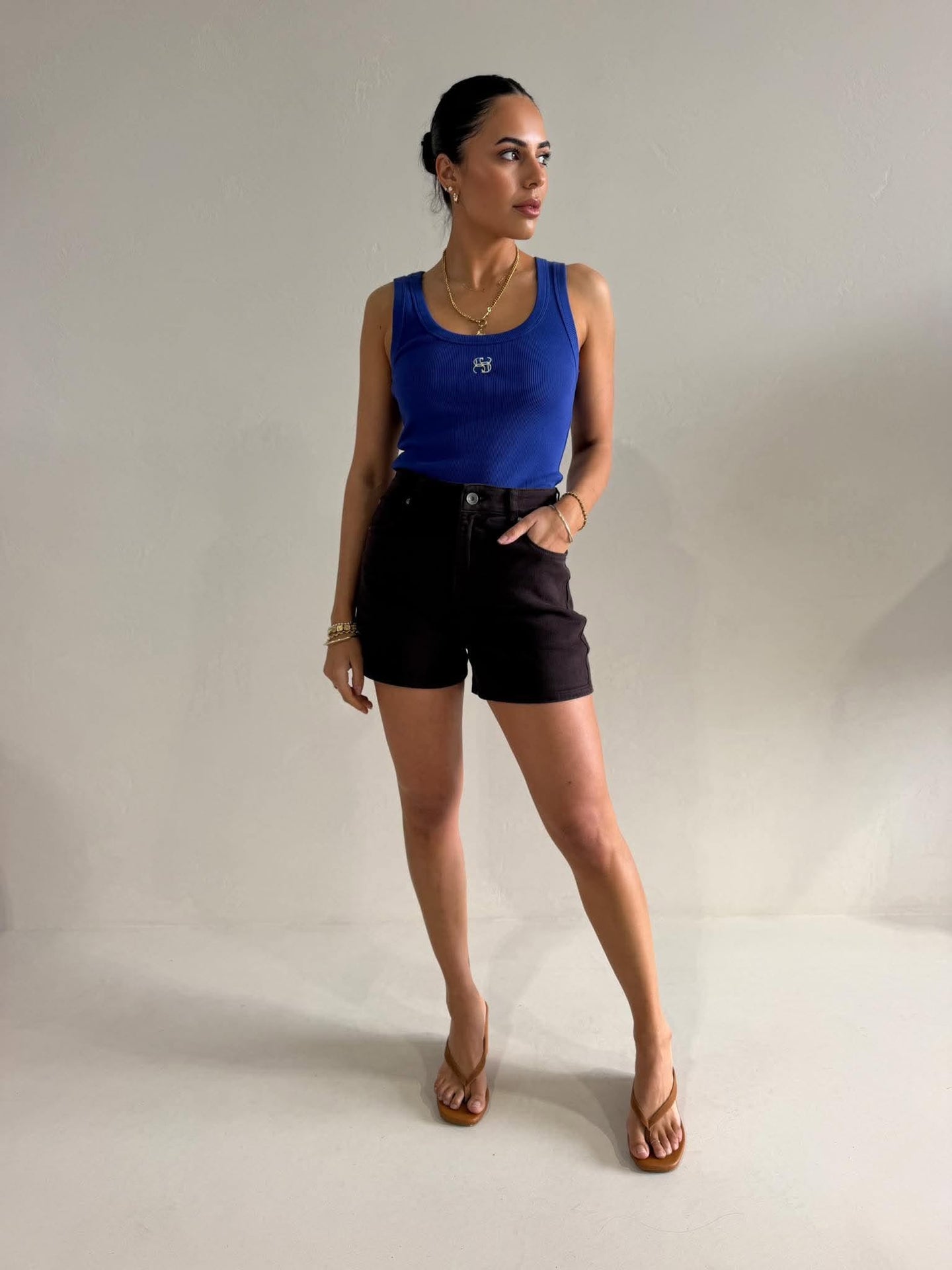 ZOE CONTOUR RIB SCOOP TANK- POLO BLUE