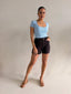WASHED RIB LACE SCOOP NECK TEE- BLUE