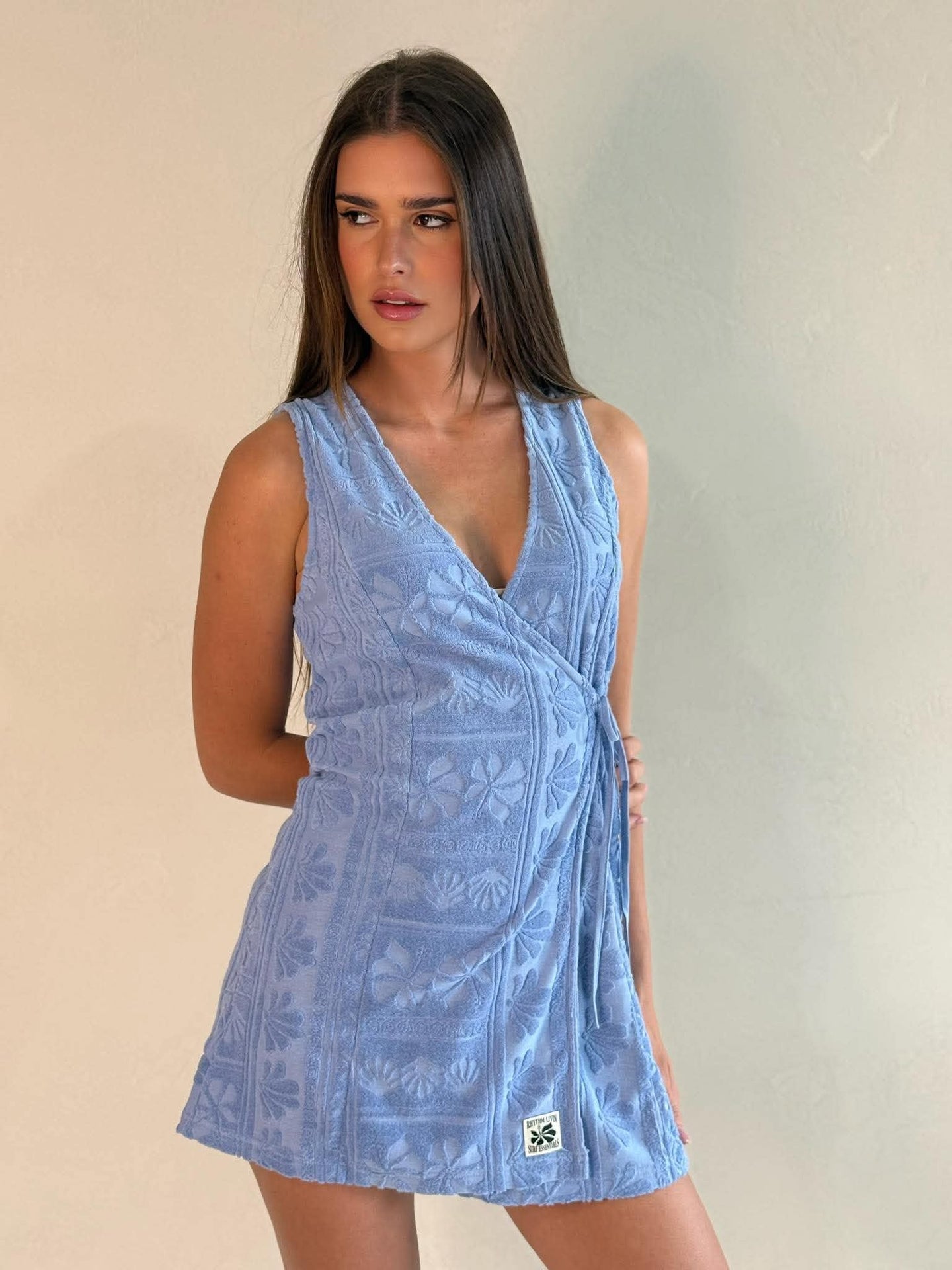 BAYSIDE TERRY TOWELLING WRAP MINI DRESS