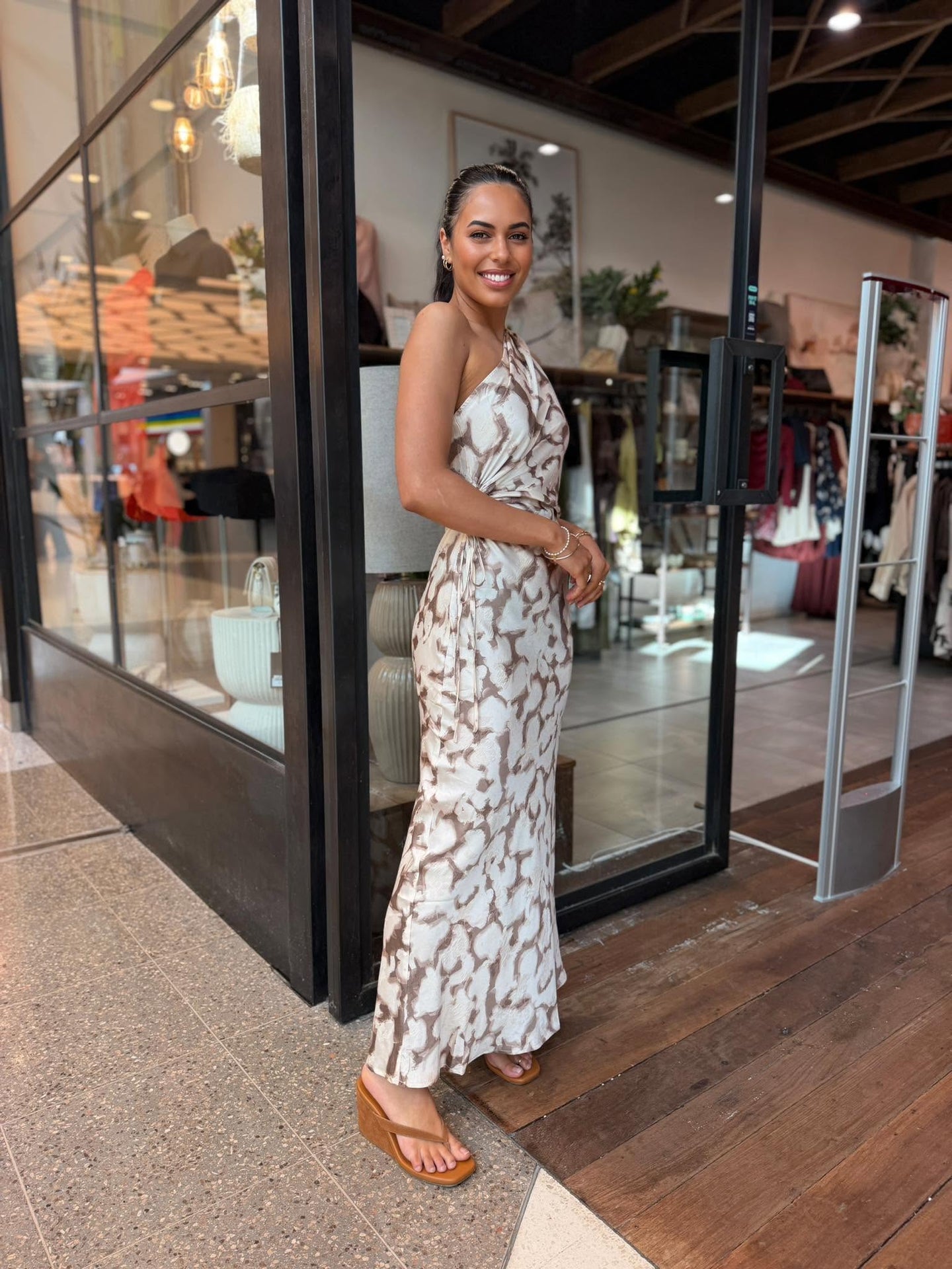 JARRAH MAXI DRESS - BROWN AND BEIGE ABSTRACT