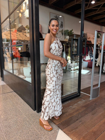 JARRAH MAXI DRESS - BROWN AND BEIGE ABSTRACT