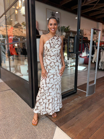 JARRAH MAXI DRESS - BROWN AND BEIGE ABSTRACT