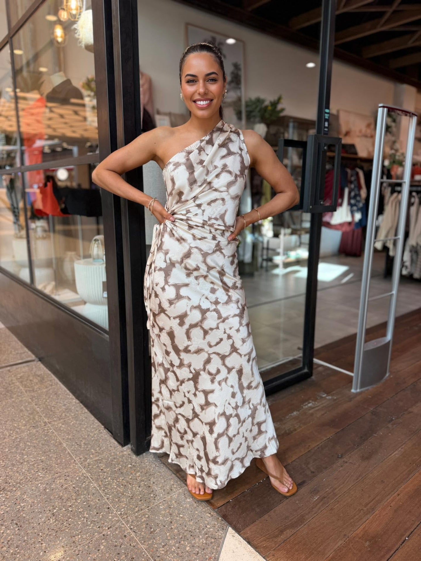 JARRAH MAXI DRESS - BROWN AND BEIGE ABSTRACT
